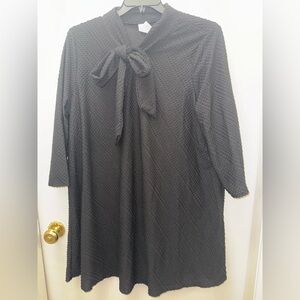 Black Textured Dress with Bow Detail